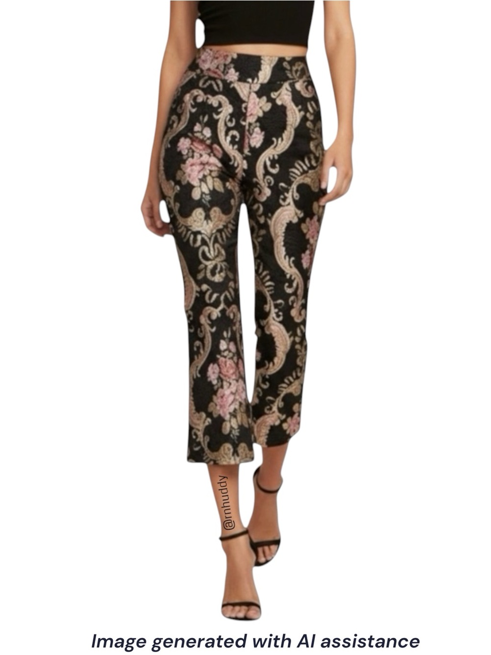For Love and Lemons XS black floral Brocade Flared Pant